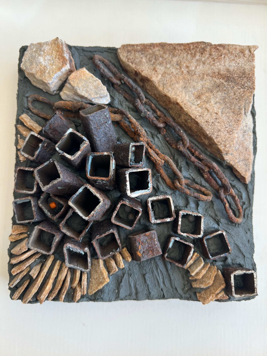 Shelter in Rust, mixed media artwork from Rust Series by Cami Pirvu