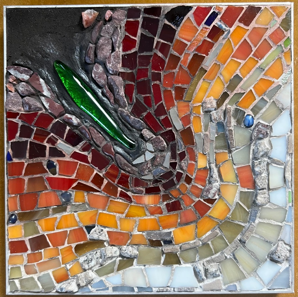 Hope Falls Into a Fractured World, mixed media artwork by Cami Pirvu
